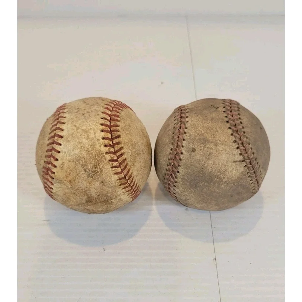 Lot Of 2 Vintage Baseballs Stitched Leather Ball Unknown Origin